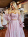 Light Purple Floral Lace Prom Dresses, A Line Tulle Formal Evening Dresses DM2005