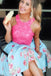 Light Blue Short Homecoming Dress with Lace Top, Graduation Dresses DMM35