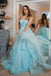 Light Blue Backless Prom Gown Spaghetti-straps Tulle Tiered Dance Dress DMP262