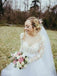 Long Sleeve Lace Sheer Neckline Boho Wedding Dresses Appliques Tulle Bridal Gown DMN92