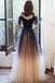 Charming Spaghetti Straps Long Ombre Color A Line Tulle Prom Dress For Girls DMP170