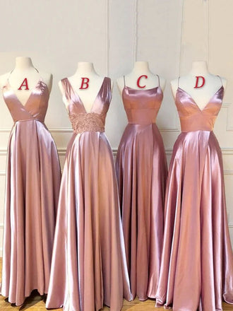 Mismatched Dusty Rose A Line Satin Long Cheap Bridesmaid Dresses DM1842
