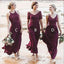 Mismatched A-Line Long Burgundy Cheap Chiffon Bridesmaid Dress with Lace DMG63