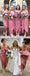 Modest Pink High Low Long Bridesmaid Dress with Ruffles DMG62
