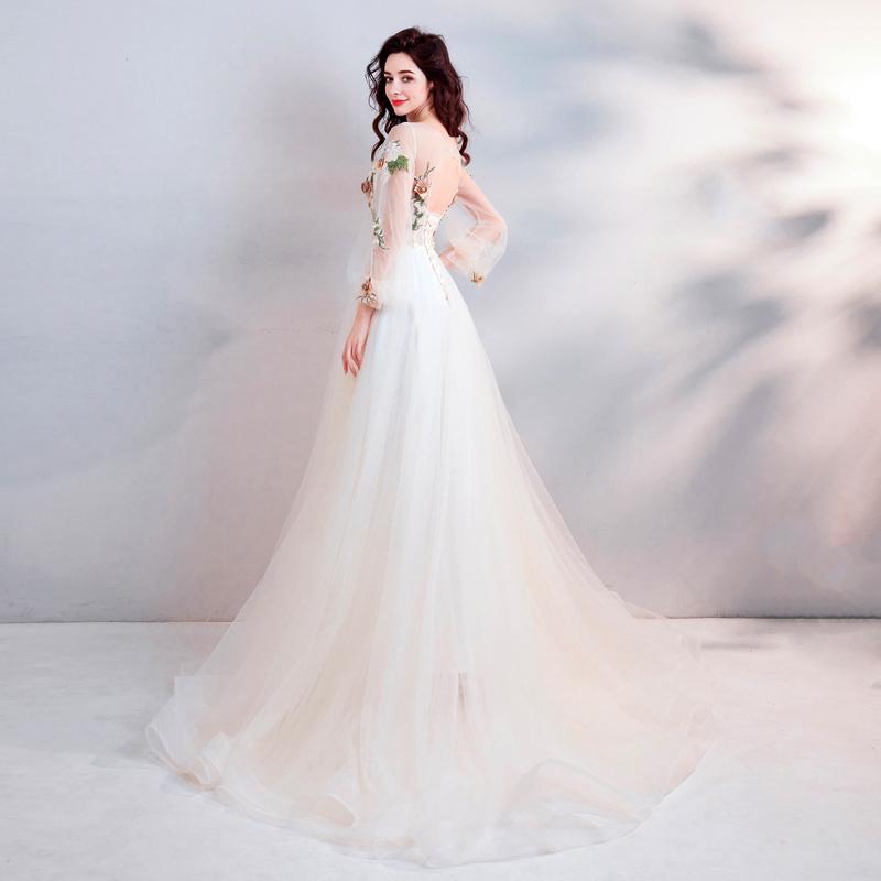 Pretty A Line Long Sleeves Tulle Appliques  Prom Dresses With Flowers DMG69