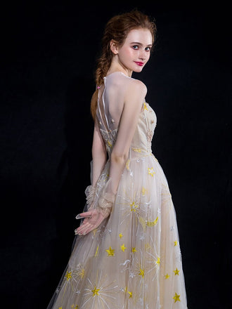 Cheap A Line Tulle Long Appliques Prom Dresses, Evening Party Dress DMG71