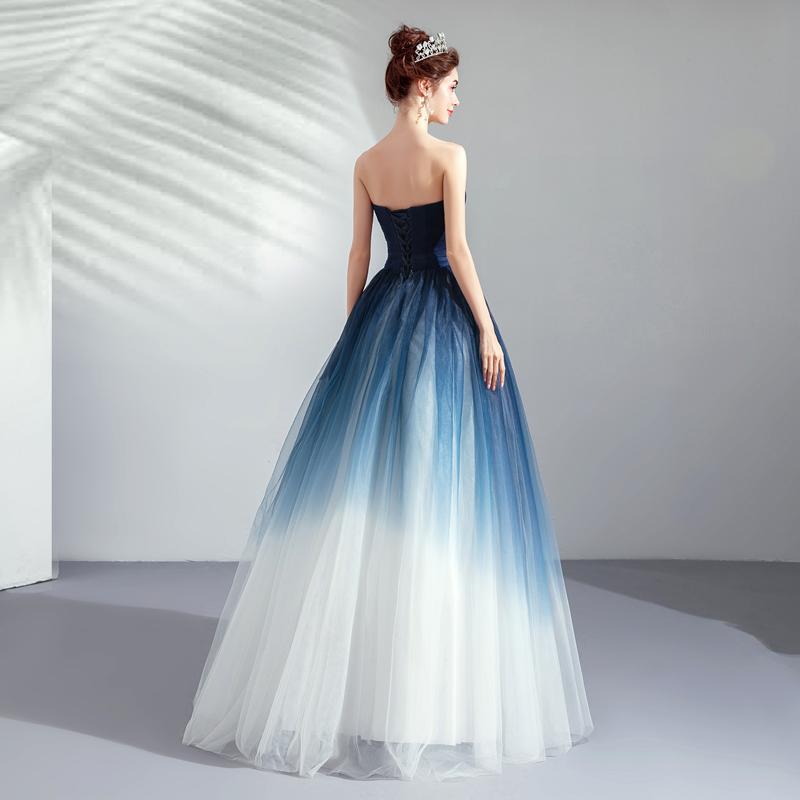 Strapless Ombre A Line  Tulle Prom Dress Long Formal Dresses DMQ74