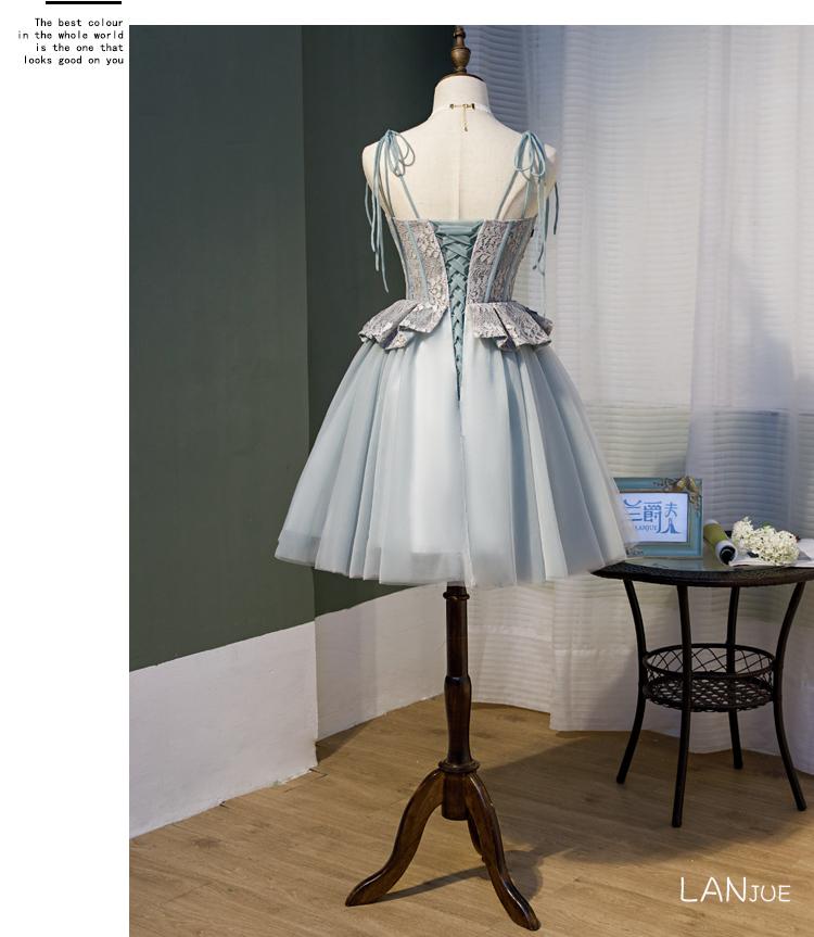 Cheap Gray A Line Tulle Homecoming Dresses With Appliques DMN55