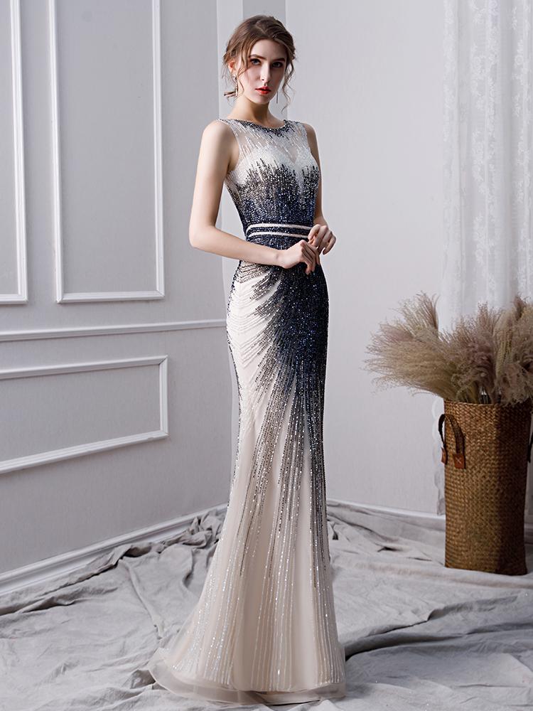 Elegant Mermaid Long Tulle Beading Prom Dresses DML24