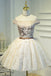 A Line Lace Appliques Off the Shoulder Homecoming Dresses, Short Prom Dress DMN70