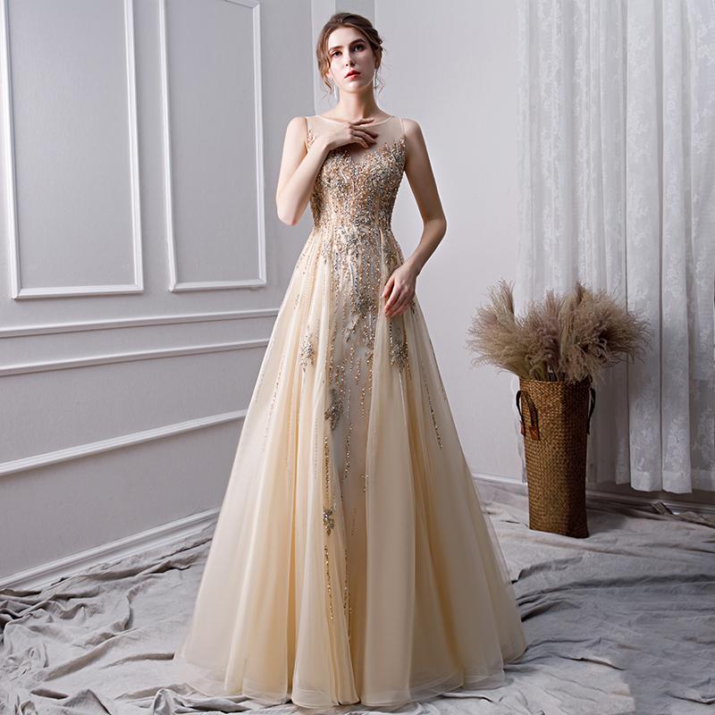 A Line Long Prom Dresses With Beading Formal Evening Gown DML30