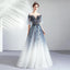 Ombre A Line Half Sleeves Tulle Round Neck Prom Dress Evening Dresses DMQ75