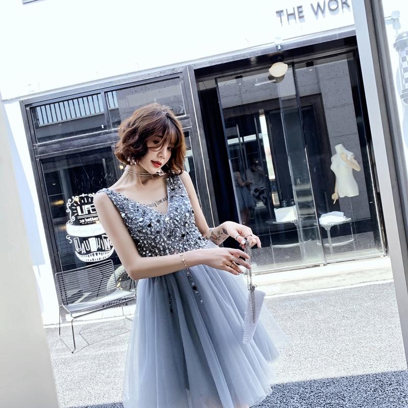 V Neck A Line Beaded Homecoming Dresses, Short Tulle Prom Dress DMN59