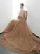 A-line Spaghetti Straps Tulle Long Lace Appliques Prom Dresses Formal Evening Dress DMR85