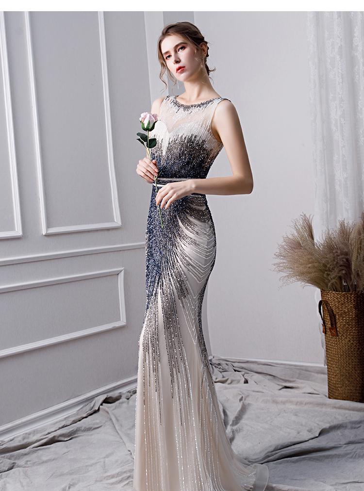 Elegant Mermaid Long Tulle Beading Prom Dresses DML24