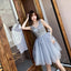 V Neck A Line Beaded Homecoming Dresses, Short Tulle Prom Dress DMN59