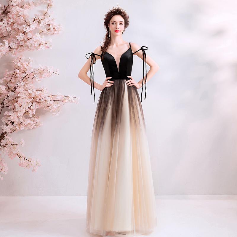 A Line Spaghetti Straps Tulle Long Prom Dress, Charming Evening Dresses DMQ70