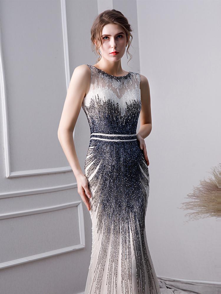 Elegant Mermaid Long Tulle Beading Prom Dresses DML24