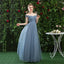 A Line CHiffon Blue Off the Shoulder Prom Dress, Long Bridesmaid Dresses DMQ78