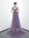 A-line Tulle Long High Neck Purple Prom Dresses With Ruffles Formal Evening Dress DMR86