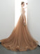 A-line Spaghetti Straps Tulle Long Lace Appliques Prom Dresses Formal Evening Dress DMR85