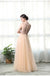 A Line Bateau Tulle Long Prom Dresses With Beads DML27