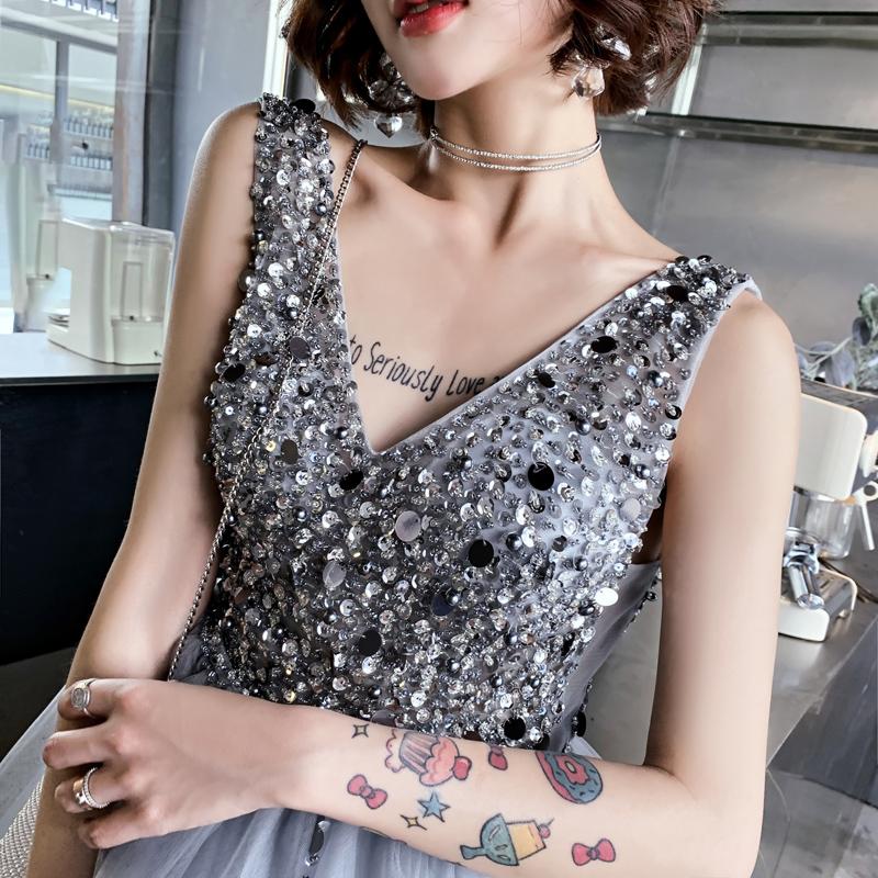 V Neck A Line Beaded Homecoming Dresses, Short Tulle Prom Dress DMN59