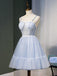 Light Blue A Line Spaghetti Straps Tulle Short Homecoming Dresses DMN49