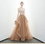 A-line Spaghetti Straps Tulle Long Lace Appliques Prom Dresses Formal Evening Dress DMR85