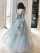 A Line Long Sleeves Round Neck Tulle Floral Appliques Prom Dresses DMQ83