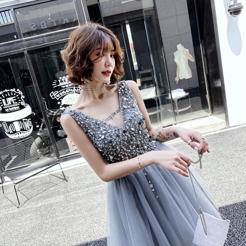 V Neck A Line Beaded Homecoming Dresses, Short Tulle Prom Dress DMN59