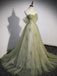 A Line Green Tulle Sweetheart Long Prom Dress, Formal Evening Dress with Beading DMP293