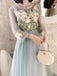 A Line Long Sleeves Round Neck Tulle Floral Appliques Prom Dresses DMQ83