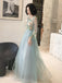 A Line Long Sleeves Round Neck Tulle Floral Appliques Prom Dresses DMQ83