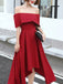 High Low Tea Length Prom Dress, Off Shoulder Graduation Dresses, Burgundy Homecoming Dresses DMHD12