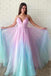 Ombre Spaghetti Straps Sleeveless A Line Prom Dress DMO83