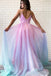 Ombre Spaghetti Straps Sleeveless A Line Prom Dress DMO83