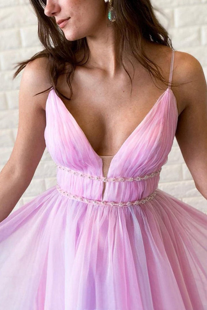 Ombre Spaghetti Straps Sleeveless A Line Prom Dress DMO83