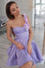 One Shoulder Floral Short Purple Prom Dress, 3D Flowers Purple Homecoming Dresses DMHD19