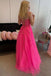 Hot Pink A Line Tulle Lace Appliques Long Prom Dress, Formal Graduation Evening Dresses DMP120