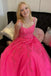 Hot Pink A Line Tulle Lace Appliques Long Prom Dress, Formal Graduation Evening Dresses DMP120