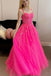 Hot Pink A Line Tulle Lace Appliques Long Prom Dress, Formal Graduation Evening Dresses DMP120