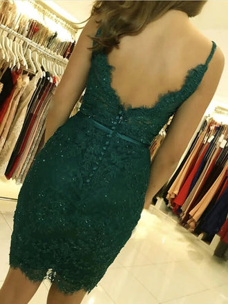 Dark Green Lace Short Prom Homecoming Dress, Formal Graduation Evening Dresses DMHD15
