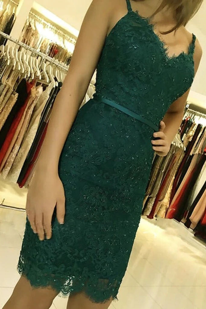 Dark Green Lace Short Prom Homecoming Dress, Formal Graduation Evening Dresses DMHD15