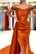 Orange Mermaid Satin Off-the-Shoulder Prom Dresses, Long Formal Evening Dresses DM2008