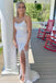 Mermaid White Sequins Long Prom Dress with Slit Formal Evening Dresses DM1891