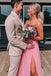 Sexy Backless Pink A-line Long Prom Dresses, Tulle Appliques Formal Gown With Split DMP079
