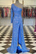 One-Shoulder Long Sleeve Tiffany Blue Sequins Long Formal Prom Dresses DMP210