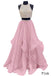 Two Piece Floor Length Burgundy Prom Dress Beaded Open Back Evening Gown DM603