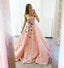 Strapless Pink Lace Long Ball Gown with Floral Embroidery Cheap Prom Dresses DMJ33